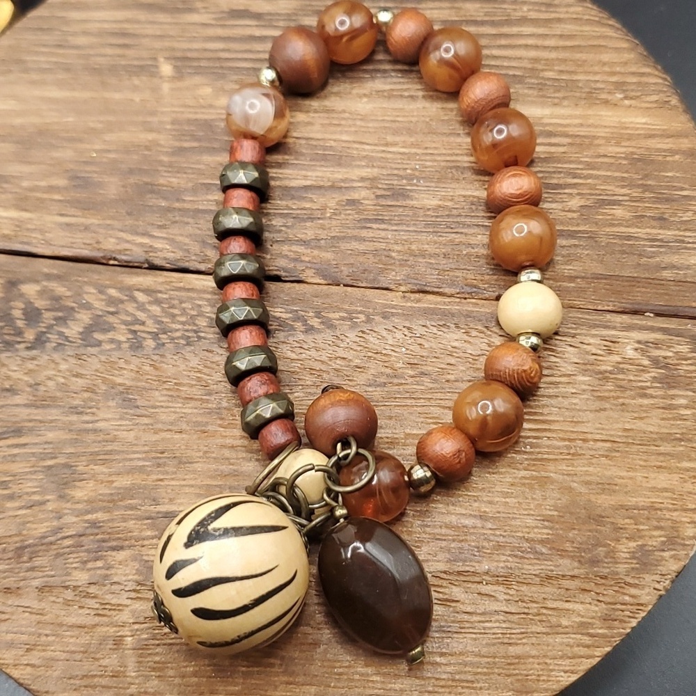 African B3127 amber nature beaded‎ bracelet